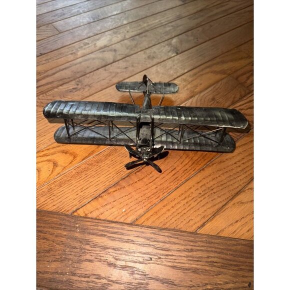 None Other - Silver Metal Bi Plane Model Airplane k796